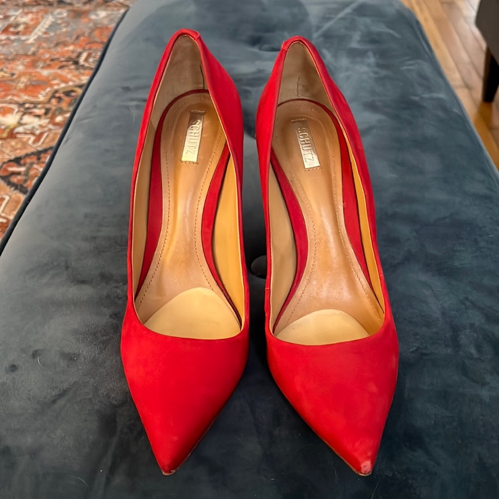 Schutz red suede heels